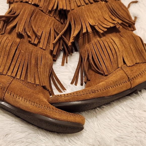 🤎 Minnetonka Brown 3-Layer Fringe Boots 1638 Size 7 - Picture 8 of 10